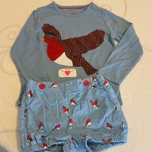 Mini Boden Cardinal Print Top and Cord Shorts Set euc